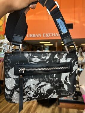 L.A.M.B Black Floral/Calligraphy Crossbody Bag